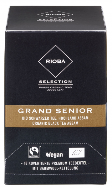 Rioba Bio Fairtrade Grand Senior Bio Schwarzer Tee Hochland Assam Teebeutel vegan - 1 x 27 g Packung