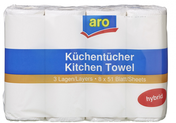 aro Küchenrolle Hybrid Weiß 3 lagig