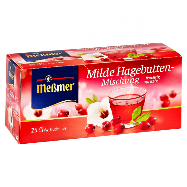 Meßmer Milde-Hagebutten-Mischung fruchtig-spritzig, 25 Teebeutel 75 g Packung