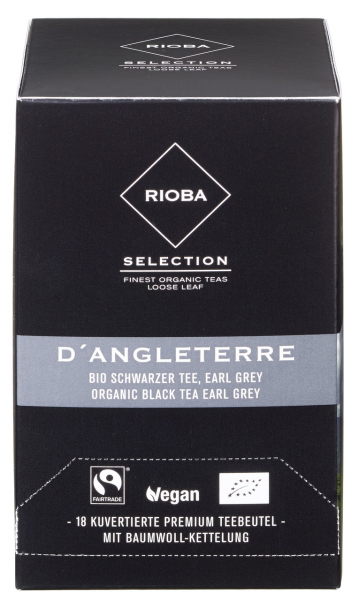 Rioba Bio Fairtrade D' Angleterre Bio Schwarzer Tee Earl Grey Teebeutel vegan - 1 x 60 g Faltschachtel