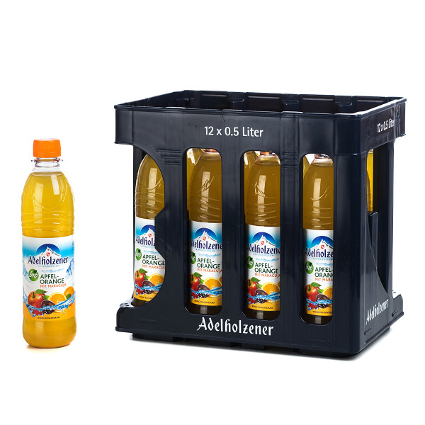 Adelholzener Bio Apfel-Orange-Maracuja in der 0,5l PET Flasche