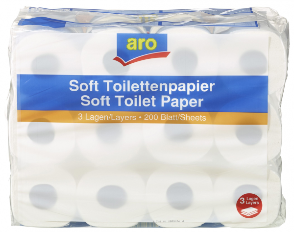 aro Toilettenpapier 3-lagig, 24 Rollen à 200 Blatt - Packung