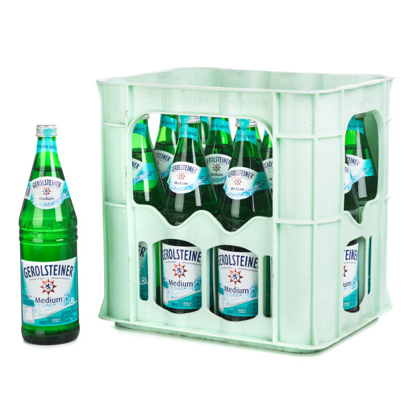 Gerolsteiner Medium Mineralwasser in der Glasflasche