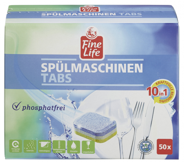 Fine Life Spülmaschinen Tabs 10 in 1 phosphatfrei 50er Packung